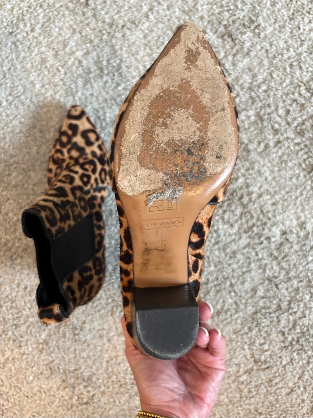 Marc Jacobs Leopard Print Pointed Chelsea Booties - Brown/Black